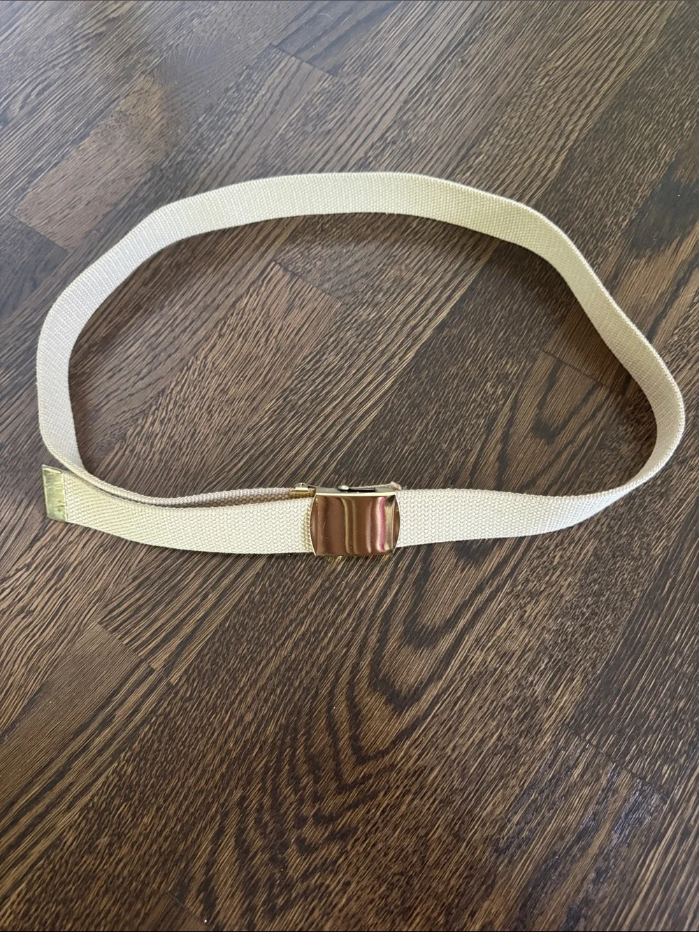 Vintage Tan Canvas Belt with Gold Tone Buckle